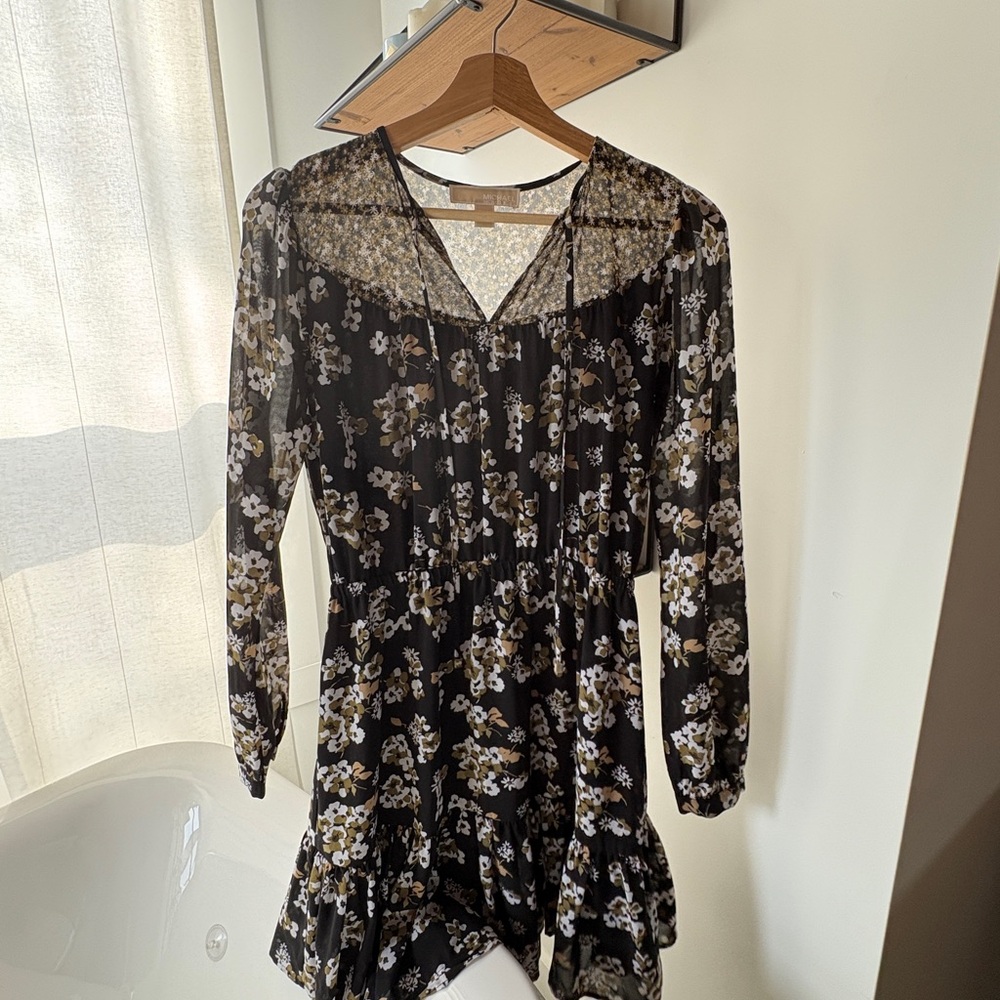 Michael Kors Black Floral Long Sleeve Dress